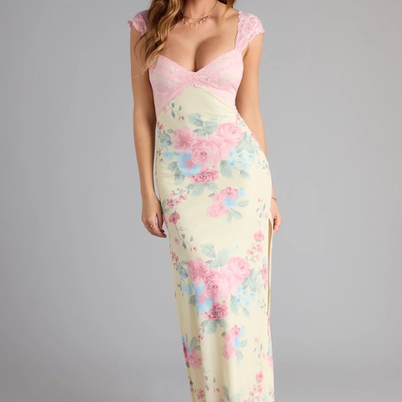 Blue Blush Other - Yellow and Pink Floral Lace Dress